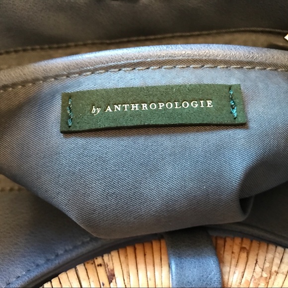 Anthropologie Periwinkle Denim Blue Handbag Rattan Handles Cross Shoulder wPouch - Picture 5 of 5